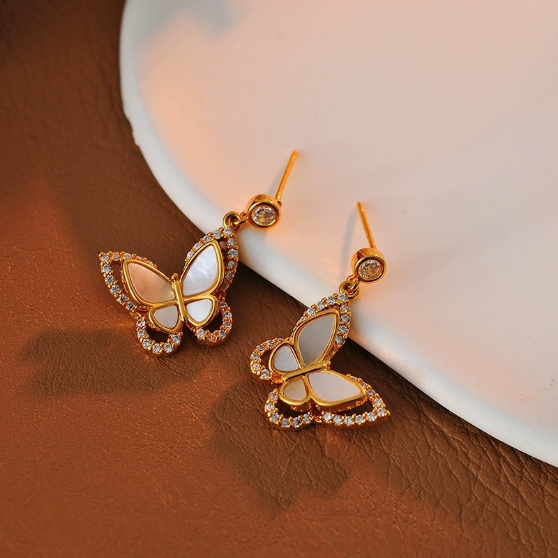 合金耳饰 甜美仙气满钻蝴蝶耳环女时尚小众简约耳环甜美气质耳饰