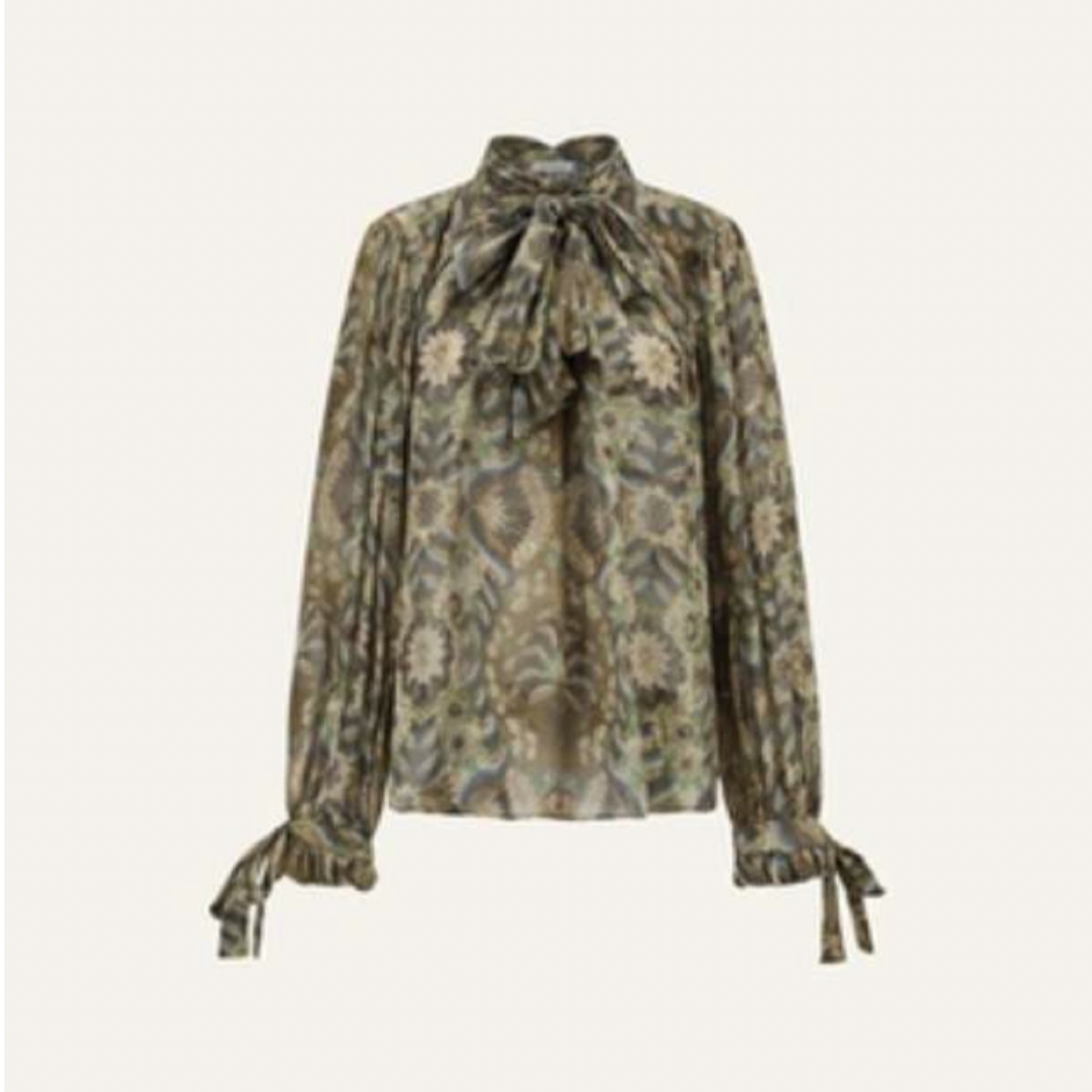 INTO THE EAST 棕榈卷草压褶飘带上衣