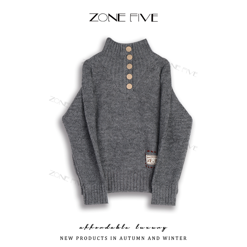 【zonefive】新款高领针织衫百搭冬季套头毛衣女加厚2025时尚毛衫