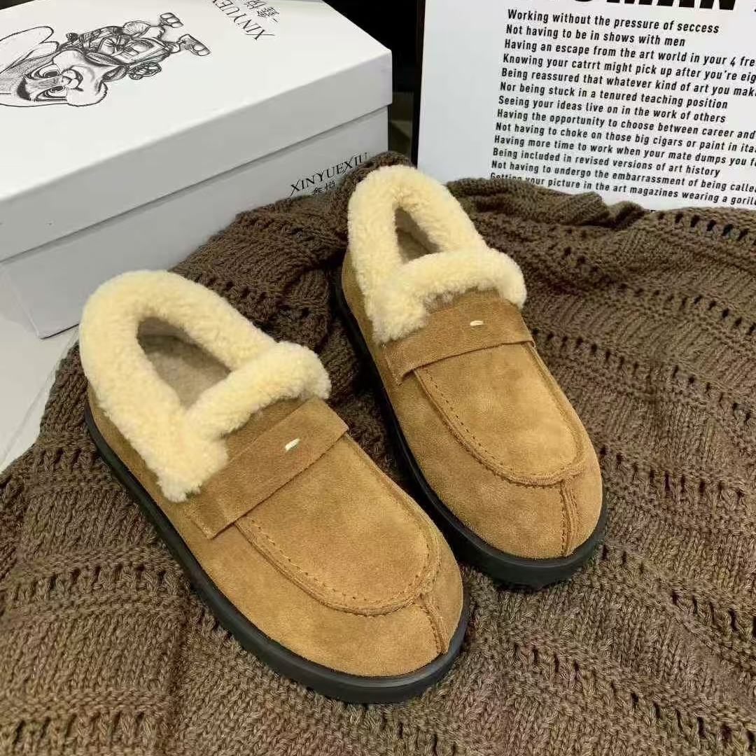 法式休闲风雪地靴拼色流苏款棉鞋秋季秋冬毛毛口懒人一脚蹬豆豆鞋