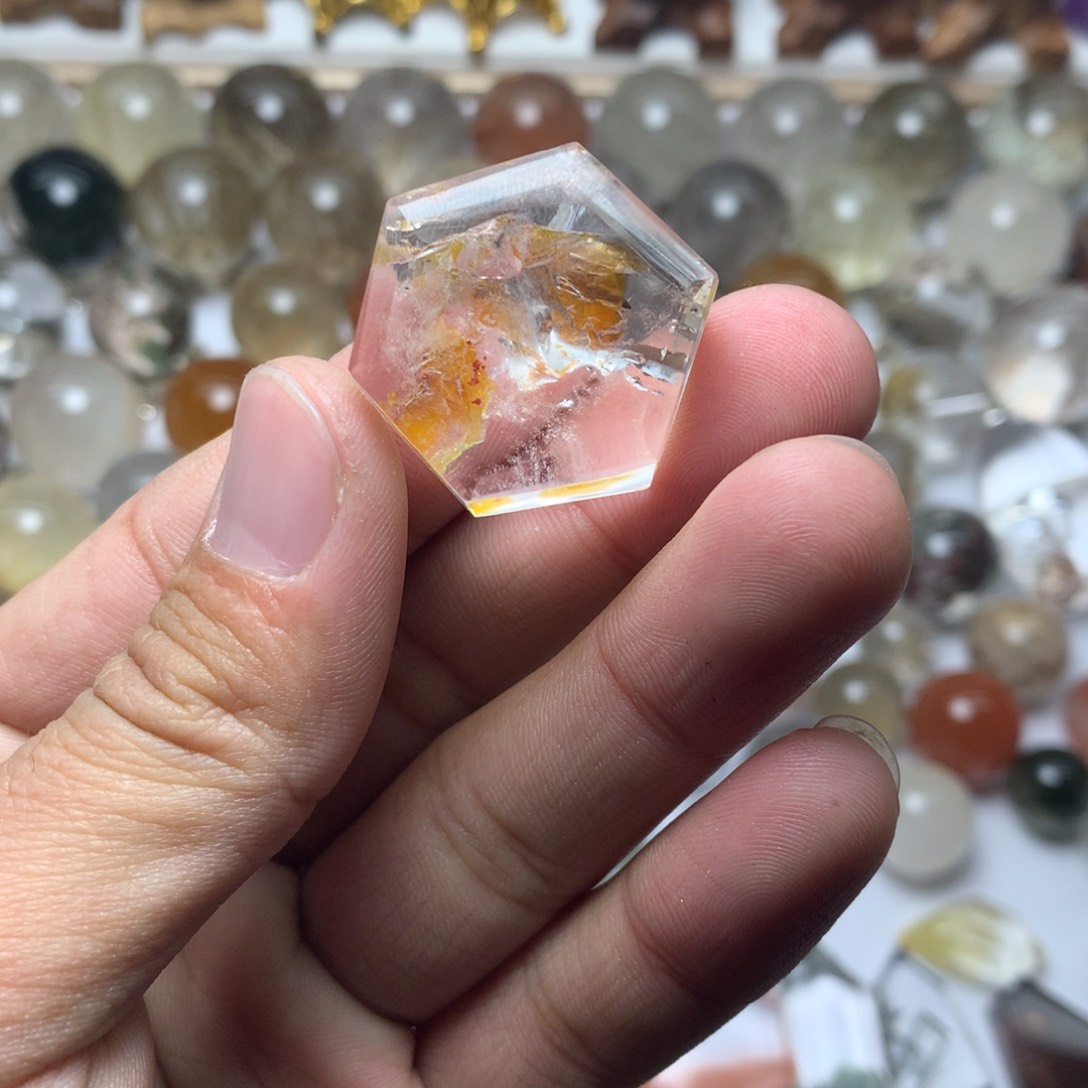 水晶珠宝半成品未镶嵌N****3黄胶花吊坠