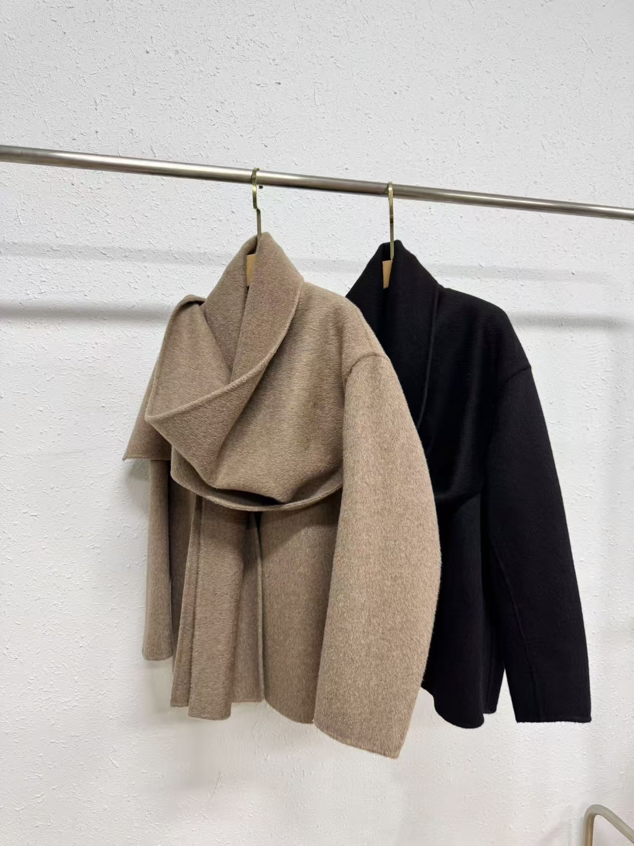 驼色秋冬新款慵懒风松弛感宽松围巾领大衣