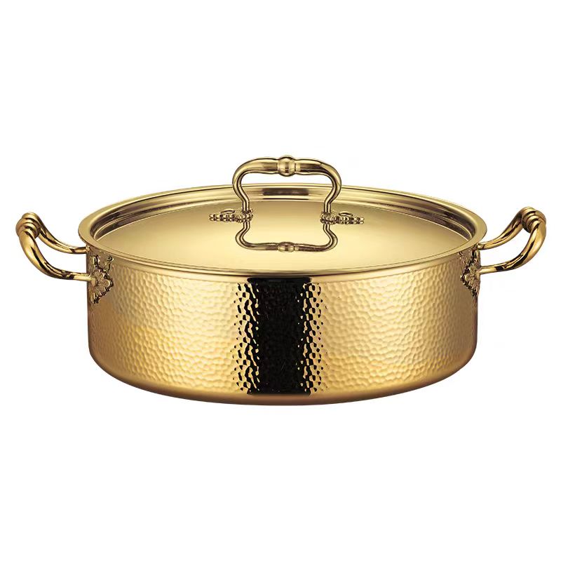 304三层钢不锈钢锤纹火锅清汤锅鸳鸯锅二味锅电磁炉燃气灶通用