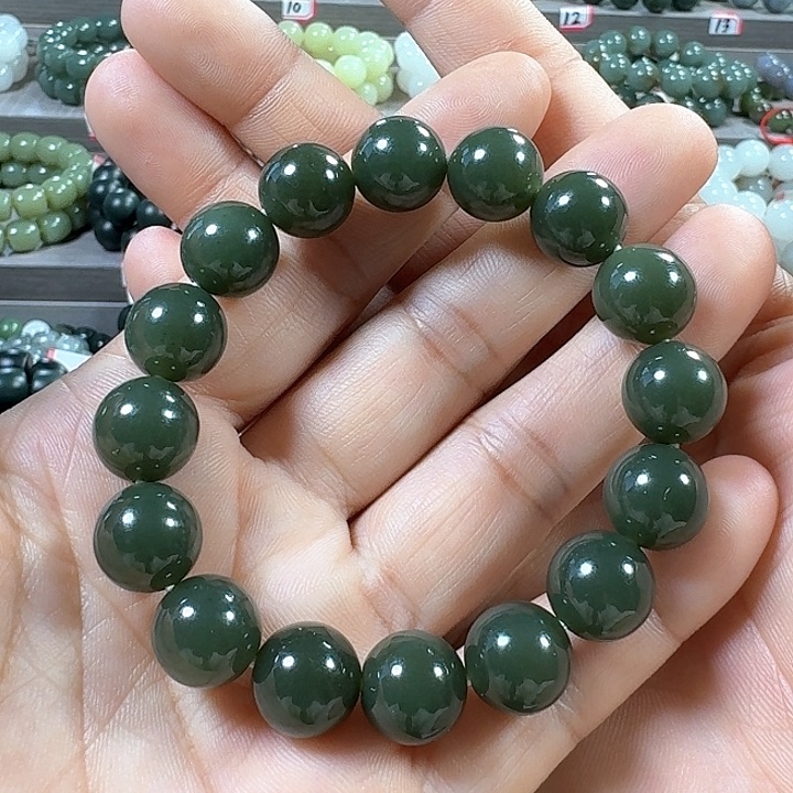 和田玉手链未镶嵌新疆若羌青黄口料卡13