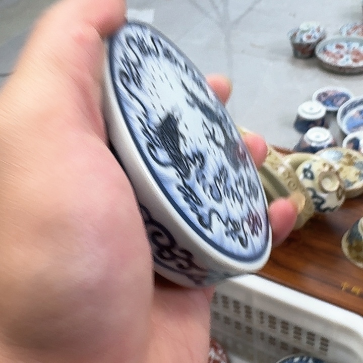 瓷片青花鱼缸化龙盖置景德镇