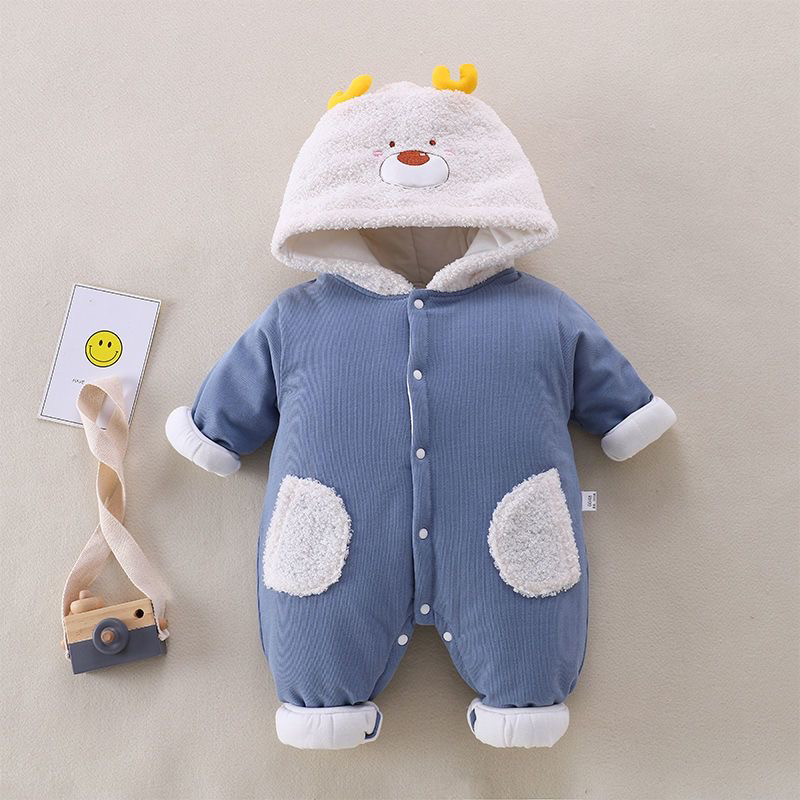 婴儿衣服a类薄棉男女宝宝纯棉连体衣保暖儿童外穿连帽爬服秋冬季