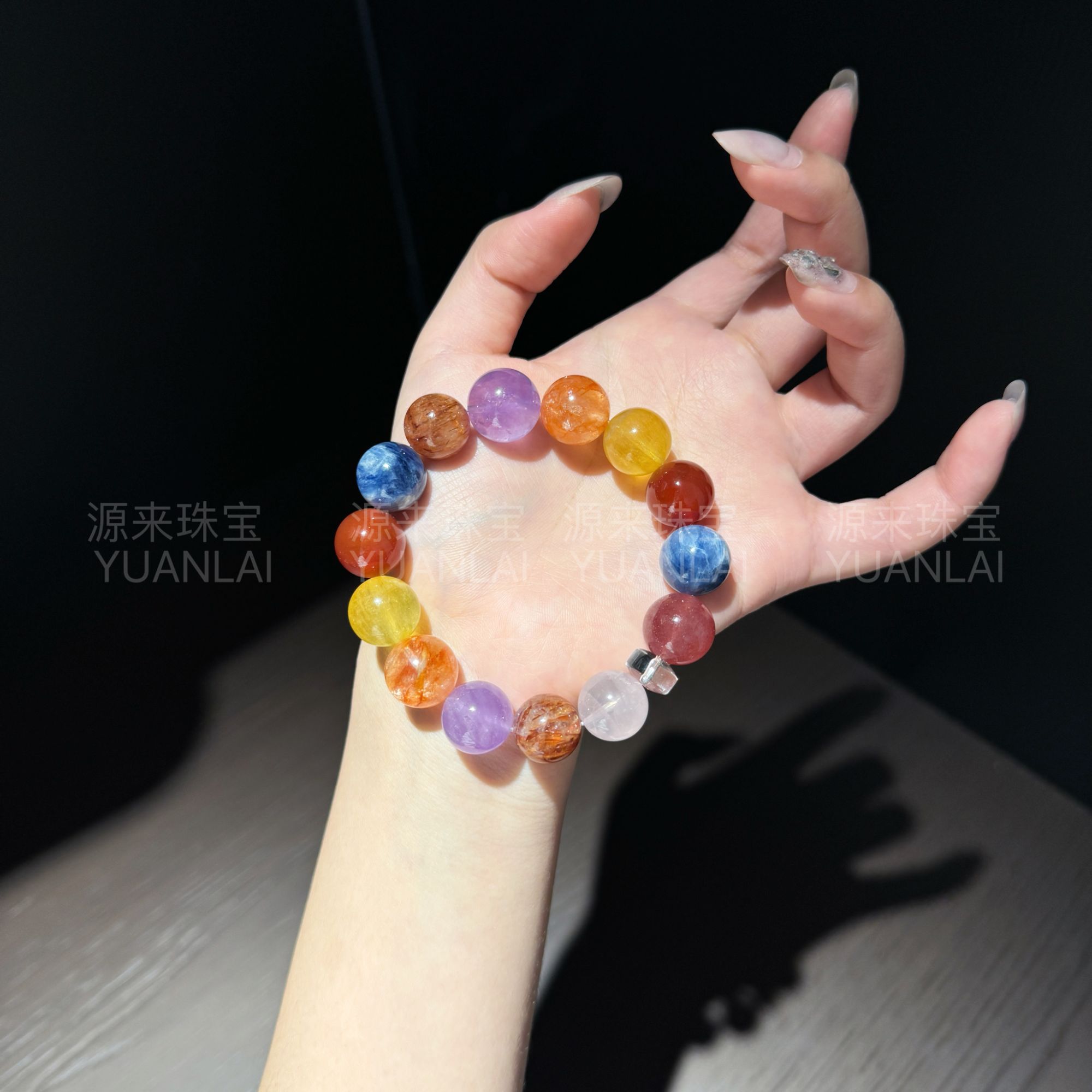 *彩曜星河*天然紫水胶花黑金超七手串F