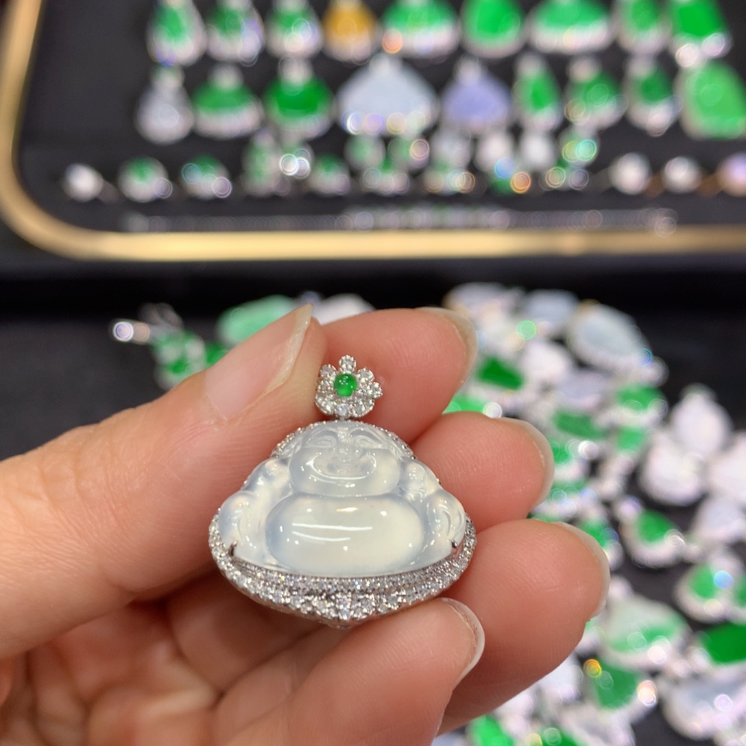 翡翠18K金镶嵌吊坠(不含链)