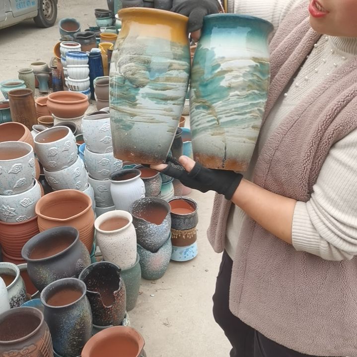 红陶口14高26两个盆