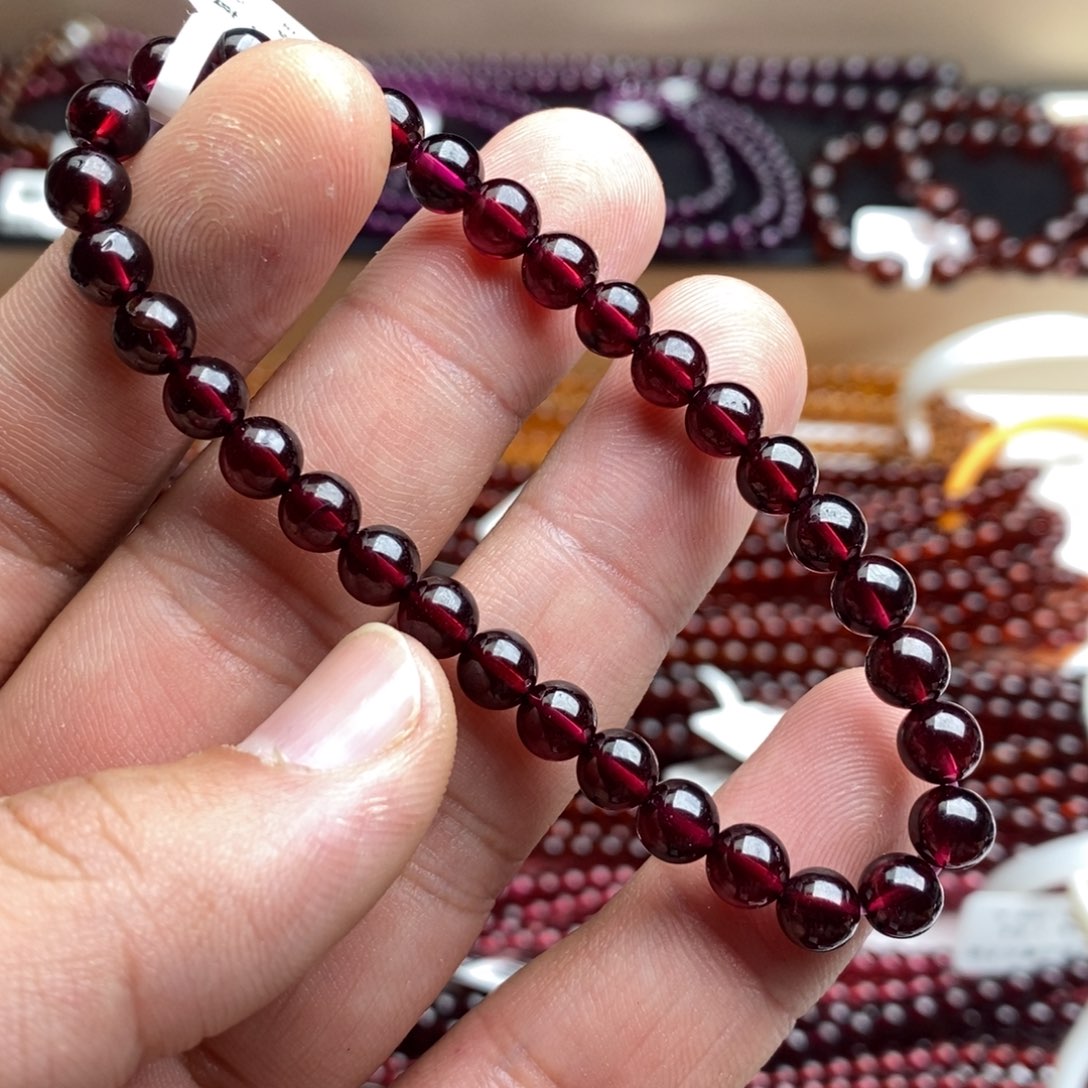 石榴石手链未镶嵌6mm酒红色