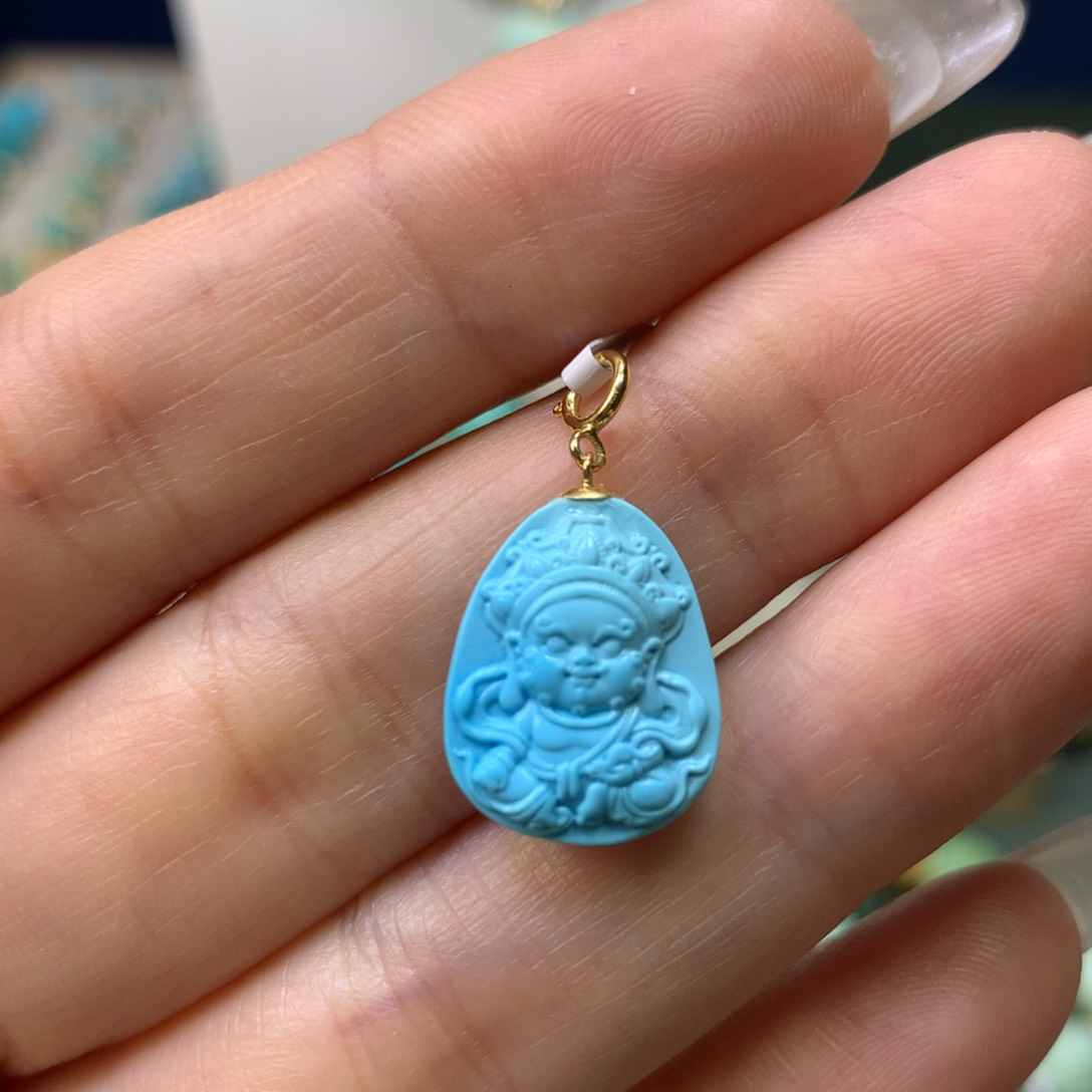 绿松石吊坠18K金镶嵌