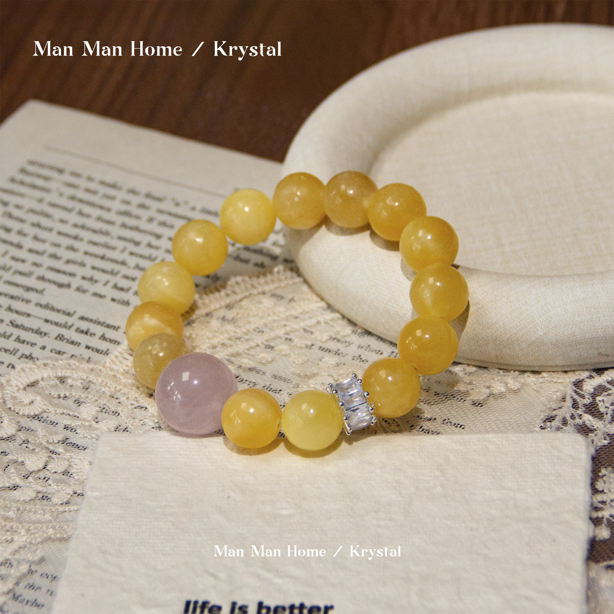 MMJ572【海绵宝宝和派大星】暖暖家天然黄方解石粉水晶手链多样性发