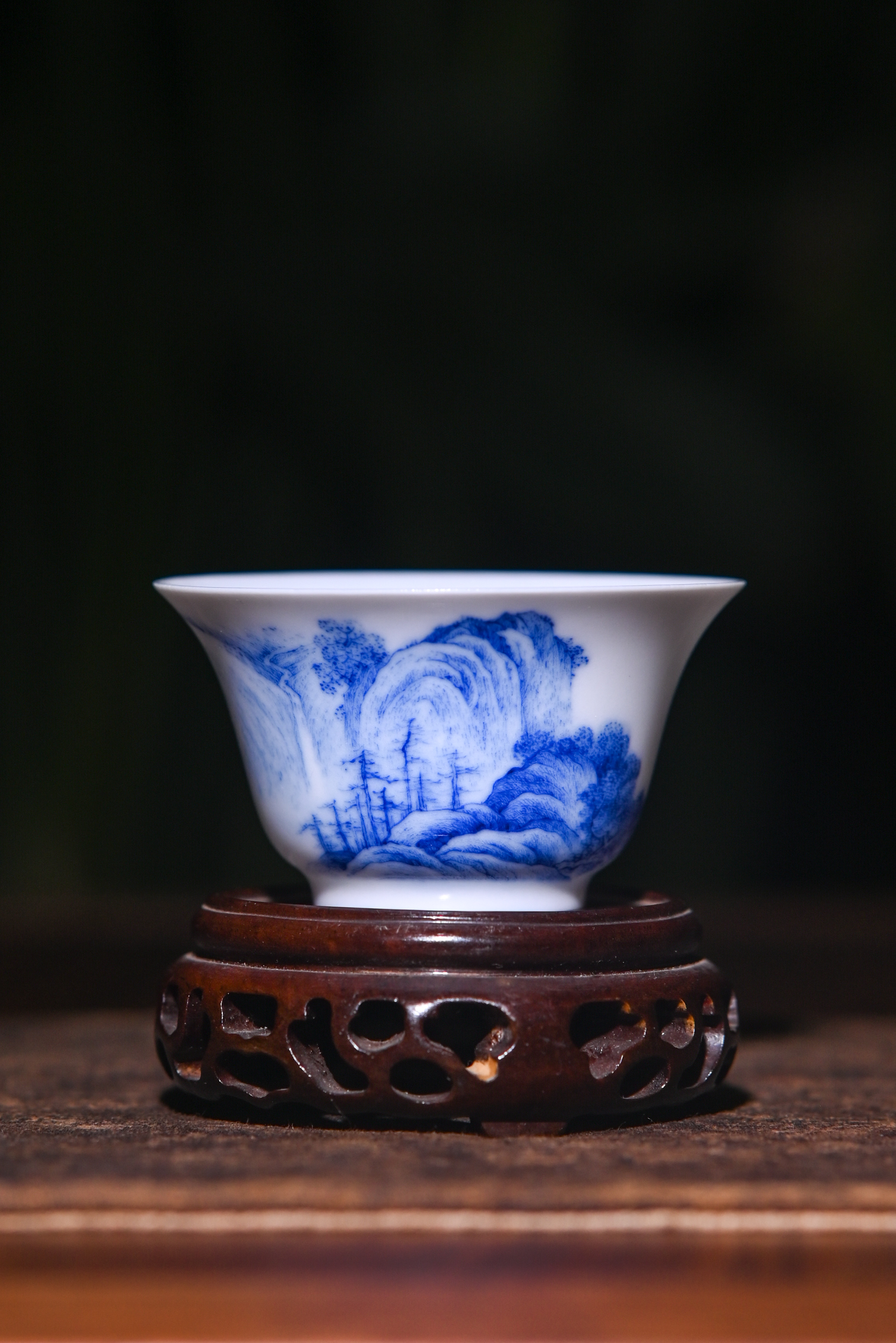 景德镇快雪时晴青花山水马蹄杯（薄胎）A2茶杯