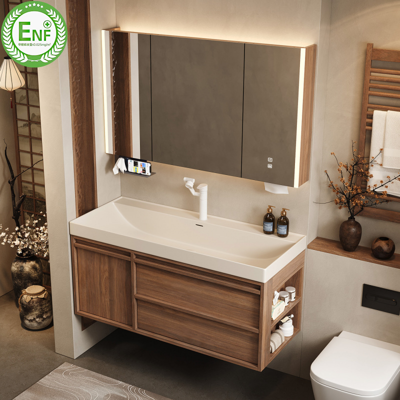 安苒卫浴【鎏金石海洋盆】ENF级板材中古风一体盆浴室柜组合洗手台