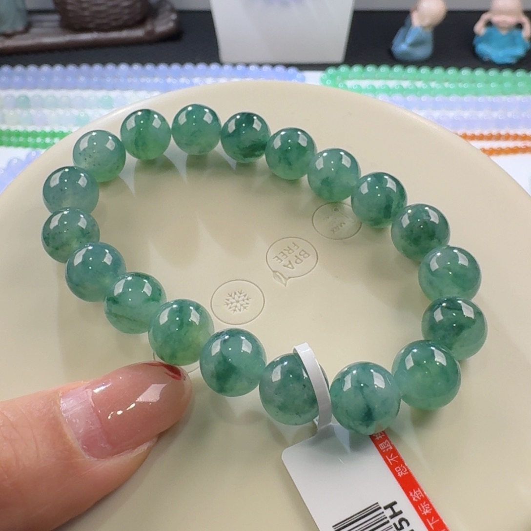 翡翠手链未镶嵌冰胶飘花单圈10mm