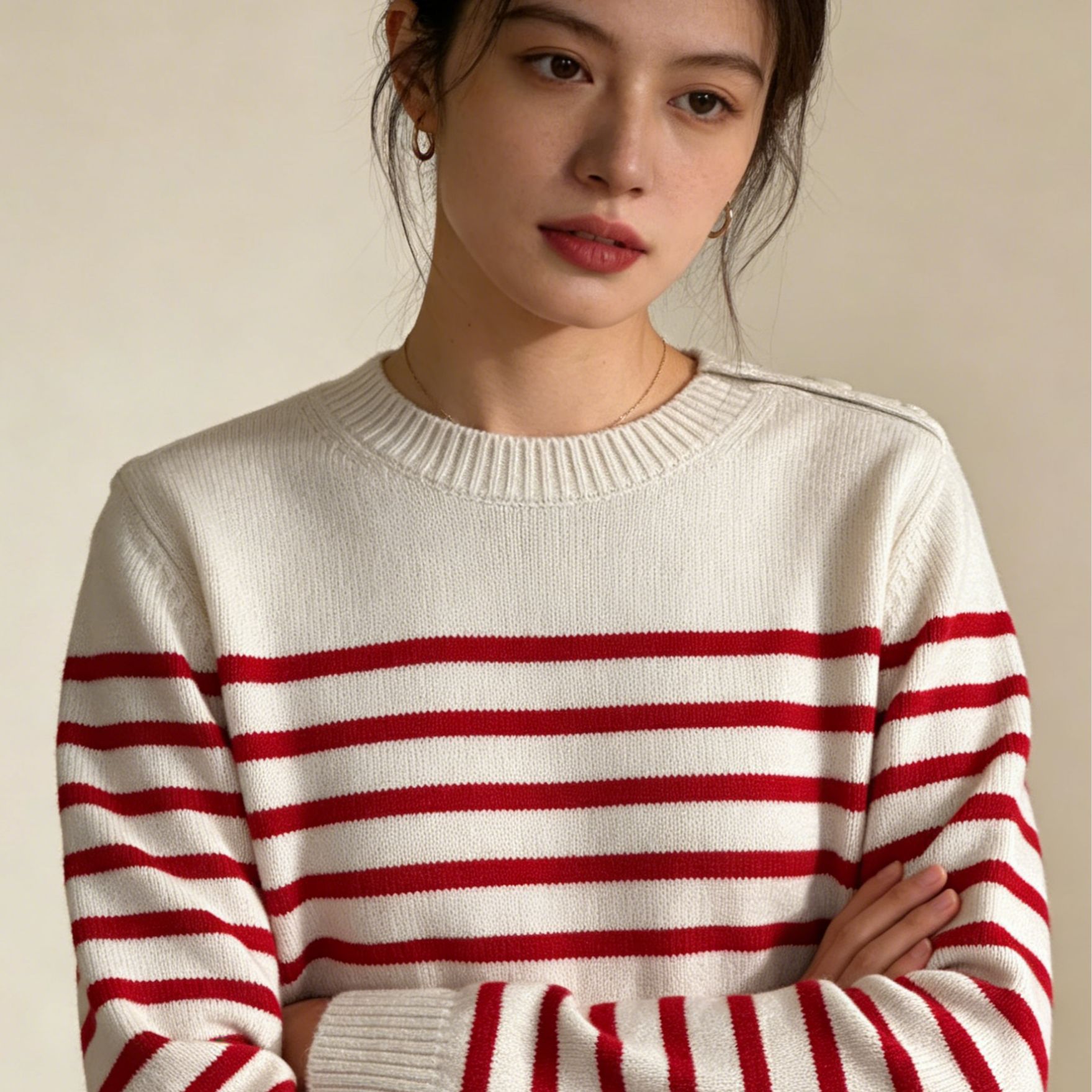 工厂现货百搭条纹秋冬款套头宽松羊毛绒撞色条纹针织衫小个子女