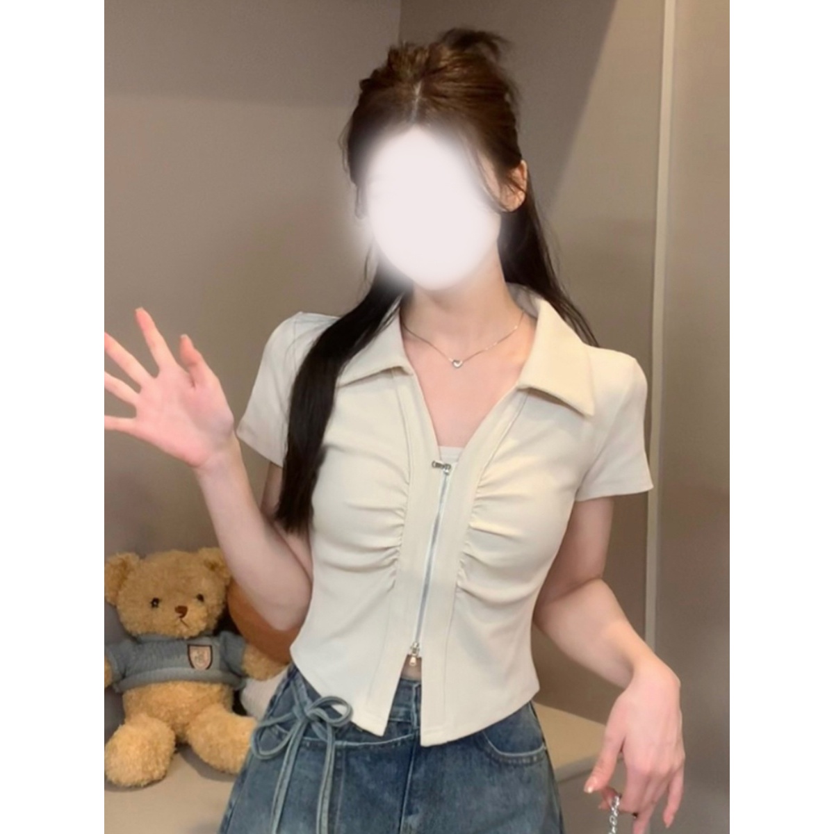 【0158】胖MM设计感修身显瘦时尚百搭休闲上衣夏季短款