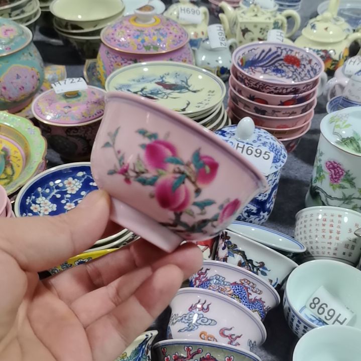 摆件陶红稀寿桃主人杯