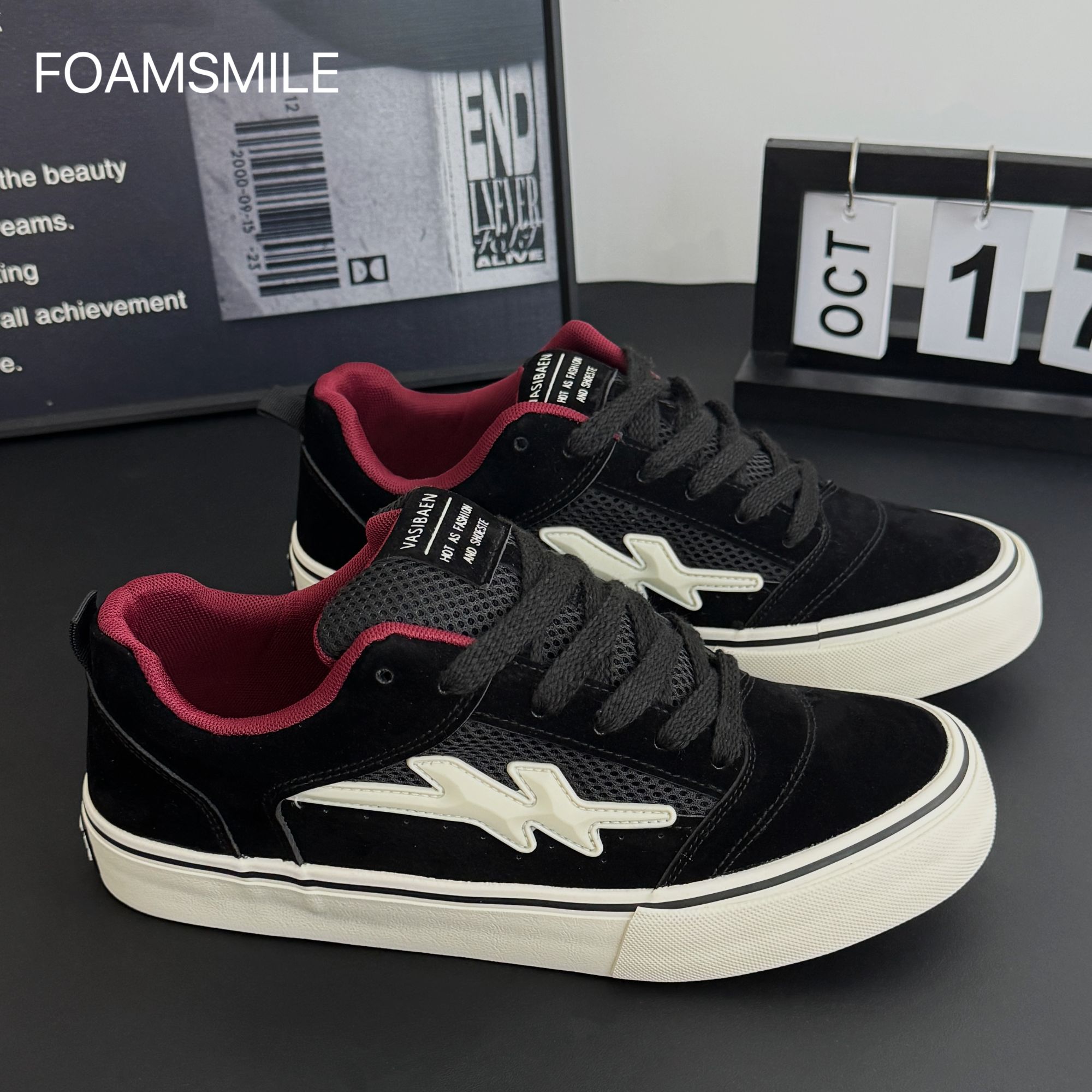 Foamsmile| 炸街痞帅黑红高级美式低帮秋季滑板鞋潮流百搭男鞋