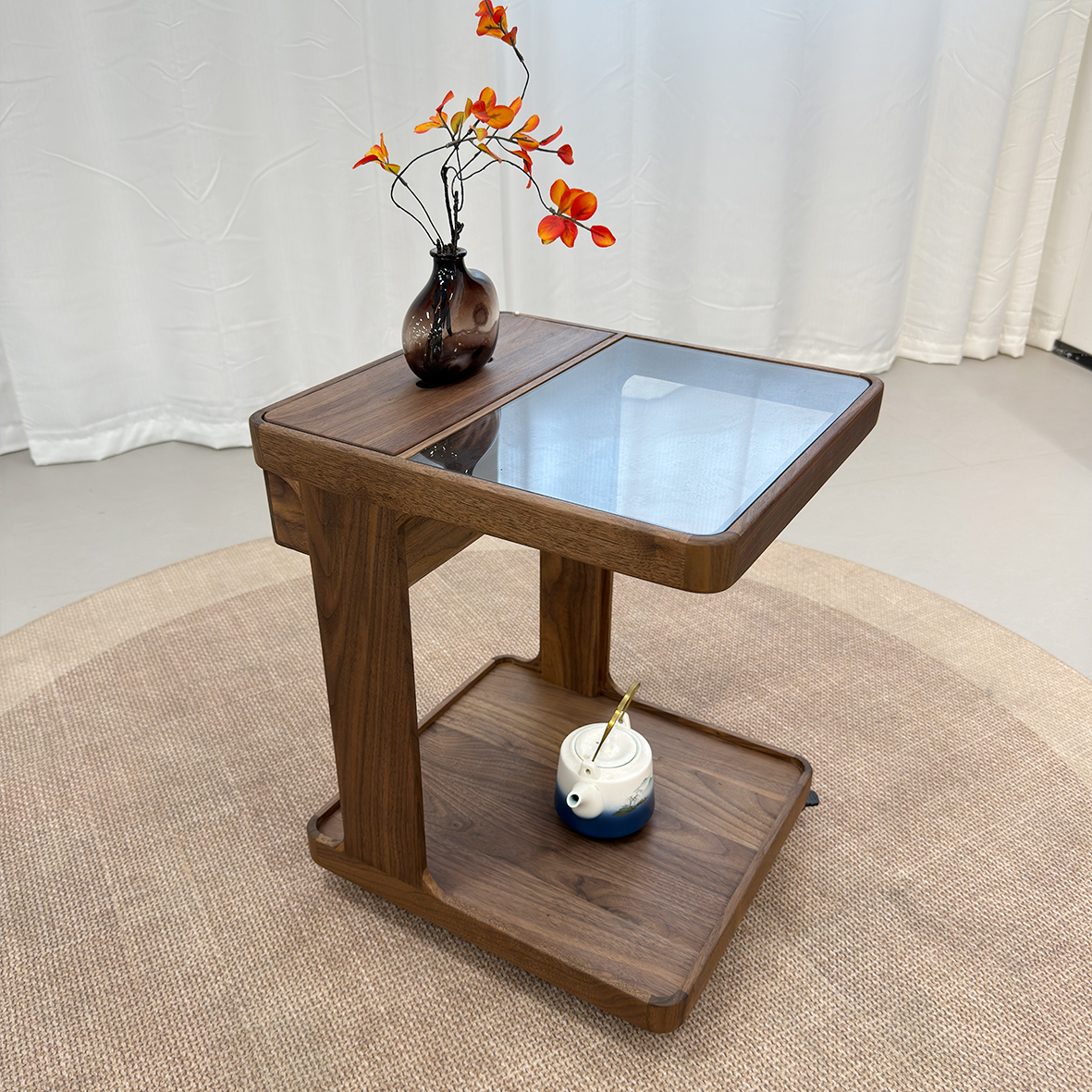 辰物家黑胡桃木设计师时尚风简约风中古风客厅书房卧室置物边几