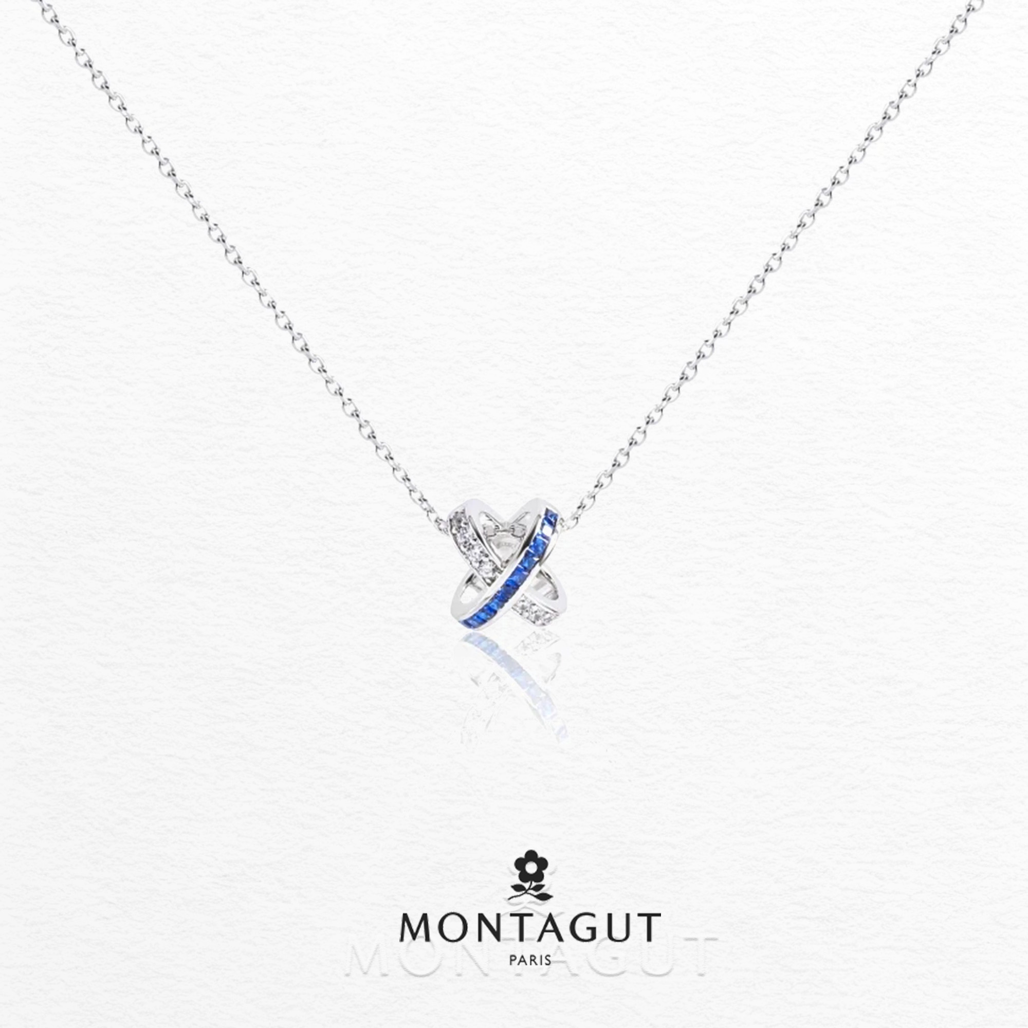 铜合金锆石项链 法国梦特娇轻奢系列星蓝交环项链40cm【3951】JJ