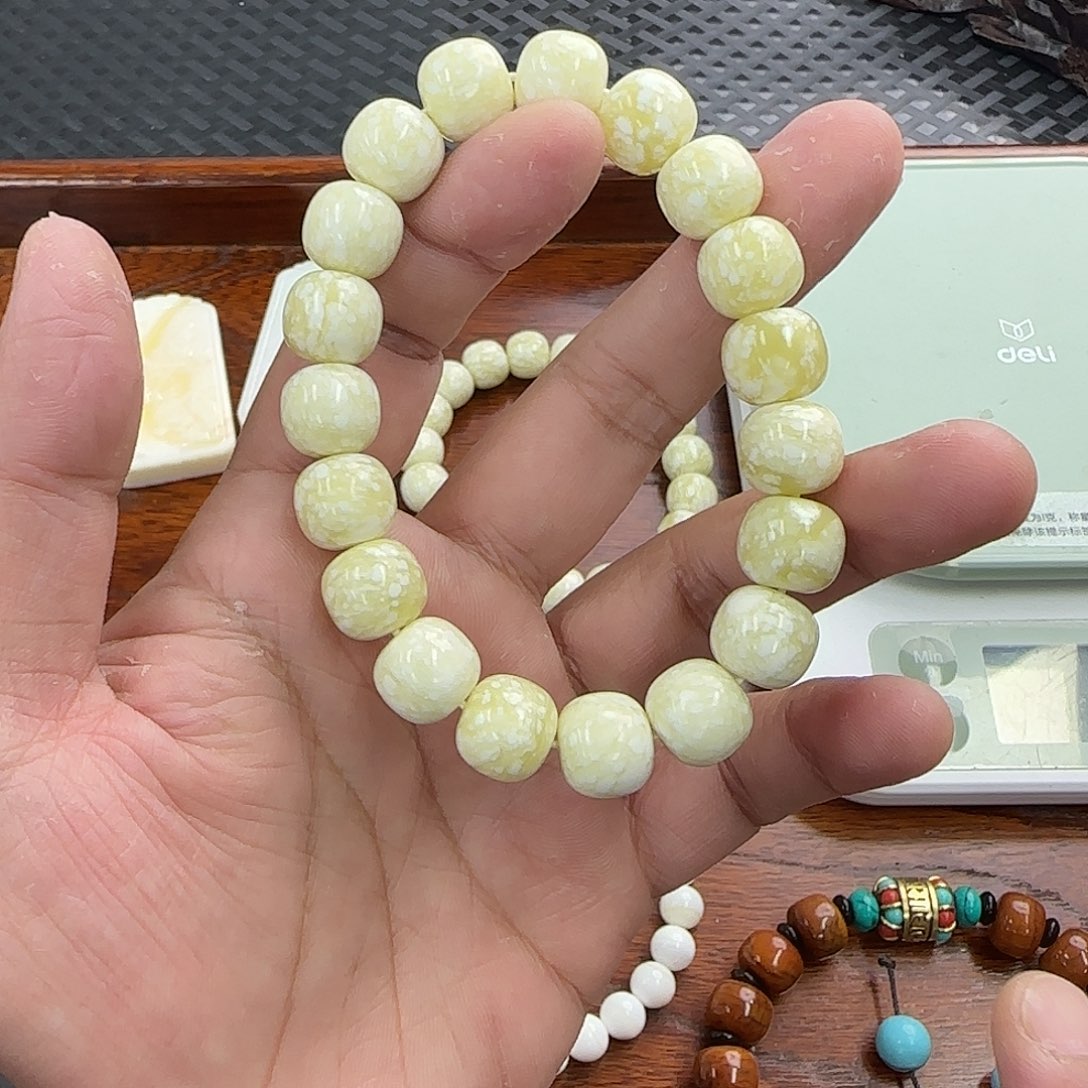 白玉菩提手串12老邢雪花牛