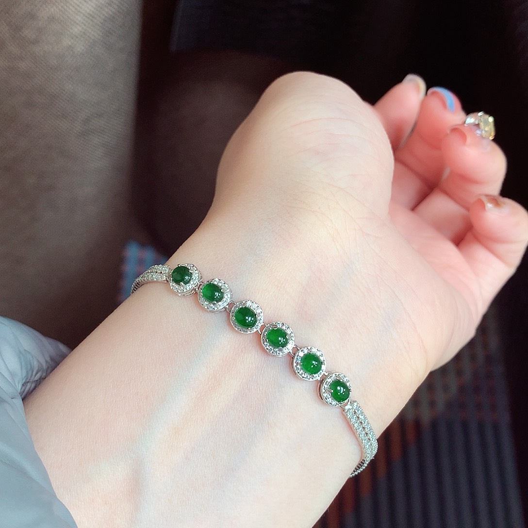 翡翠手链银S925镶嵌天然翡翠