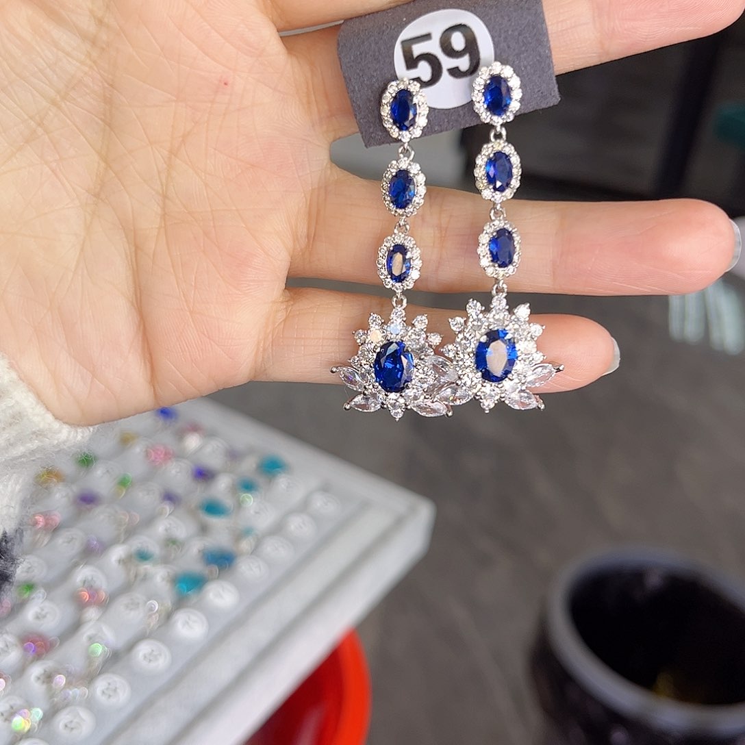 耳饰蓝宝石银S925镶嵌