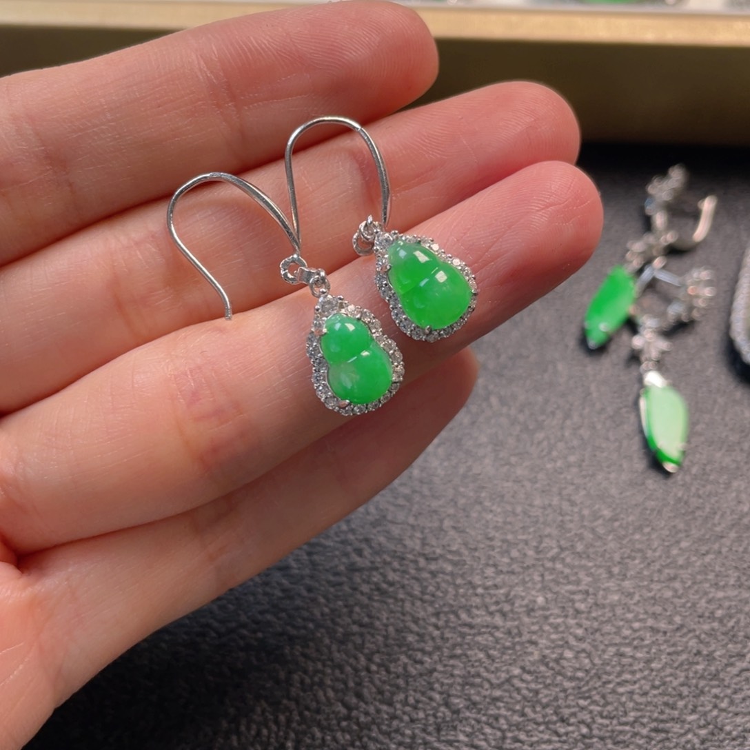 翡翠吊坠(不含链)银S925镶嵌耳坠