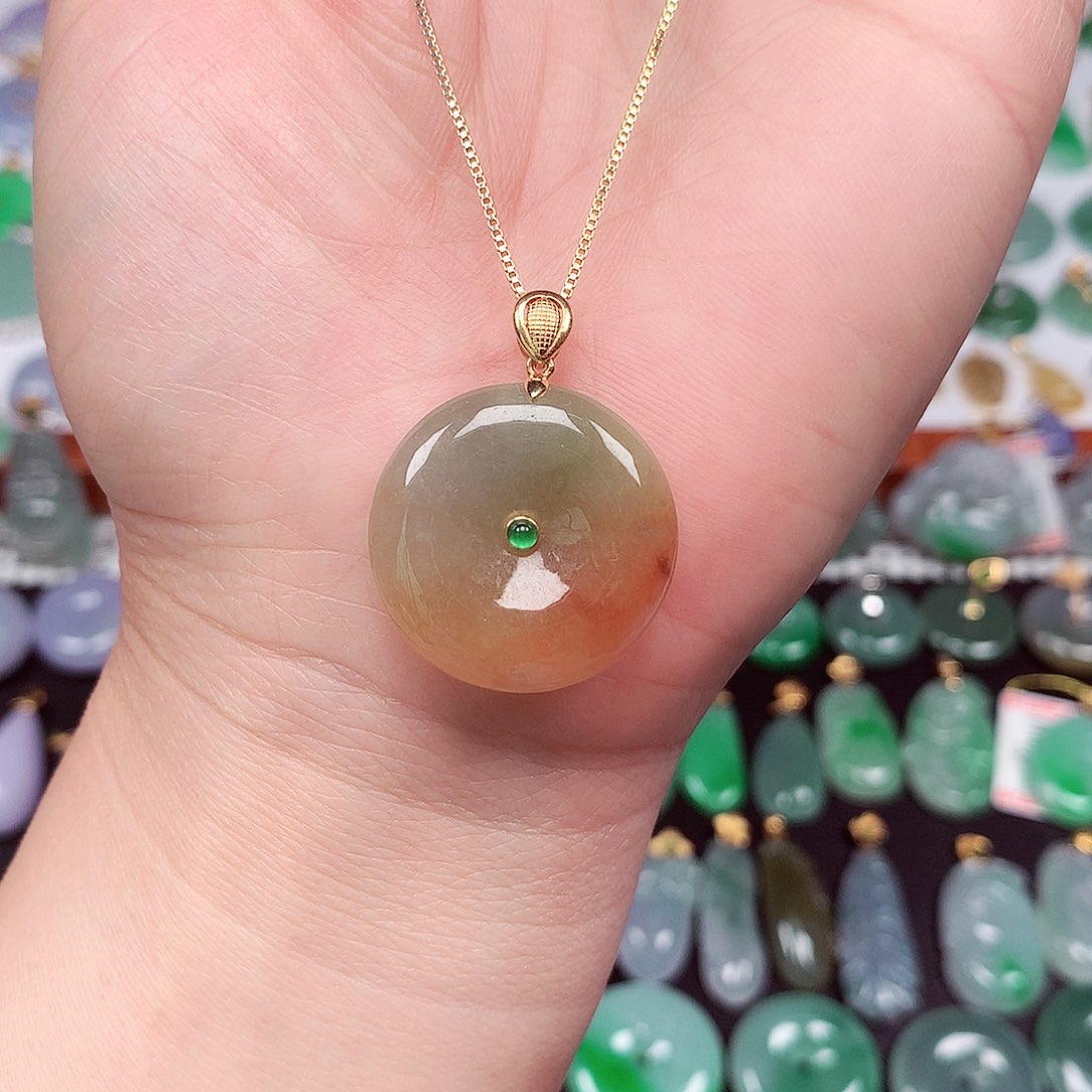 翡翠颈饰18K金镶嵌天然翡翠A货