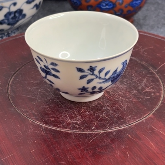 秋***色一个青花花鸟主人杯