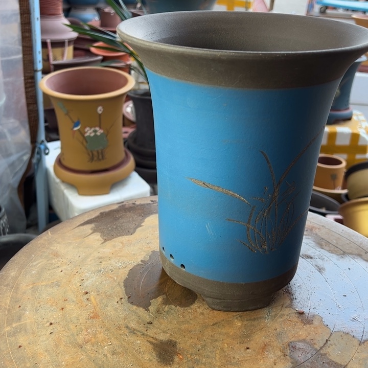 紫砂宜兴紫砂蓝色24.5兰花盆