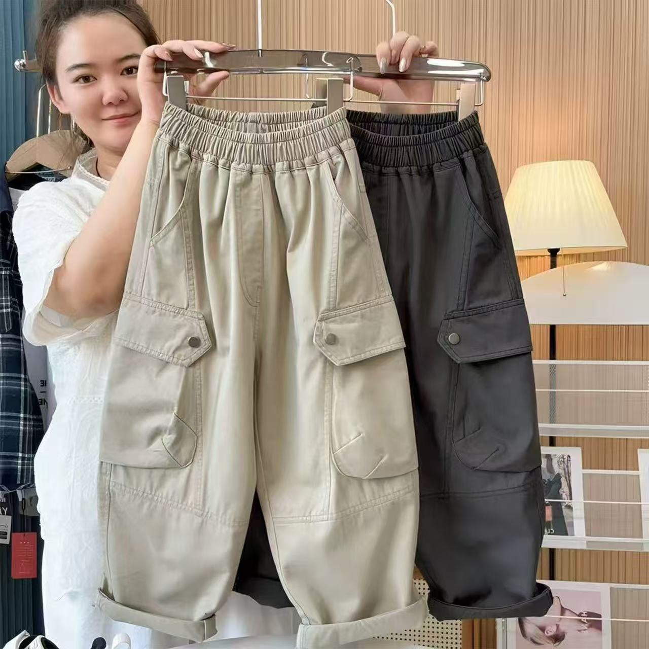 2025新款男童春秋款裤子儿童秋装阔腿裤中大童男孩纯棉工装裤