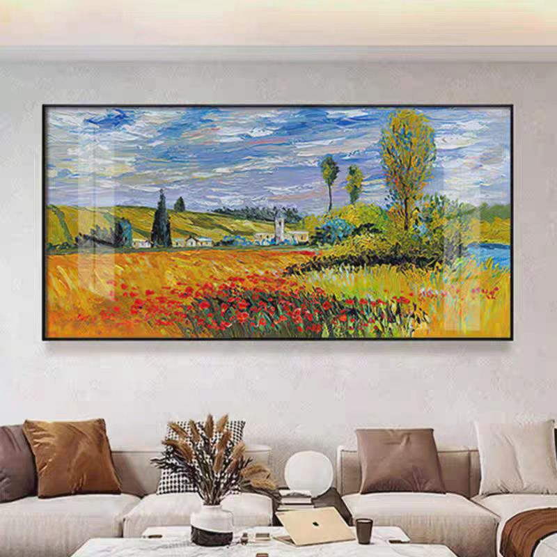 莫奈世界名画客厅挂画大幅沙发背景墙肌理金沙装饰画横版160120