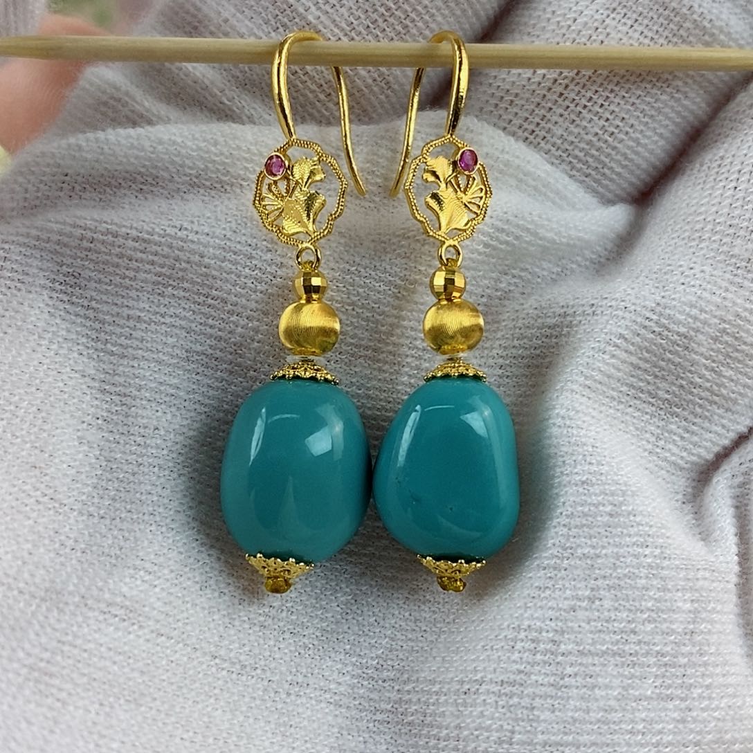 绿松石珠宝奇石18K金镶嵌