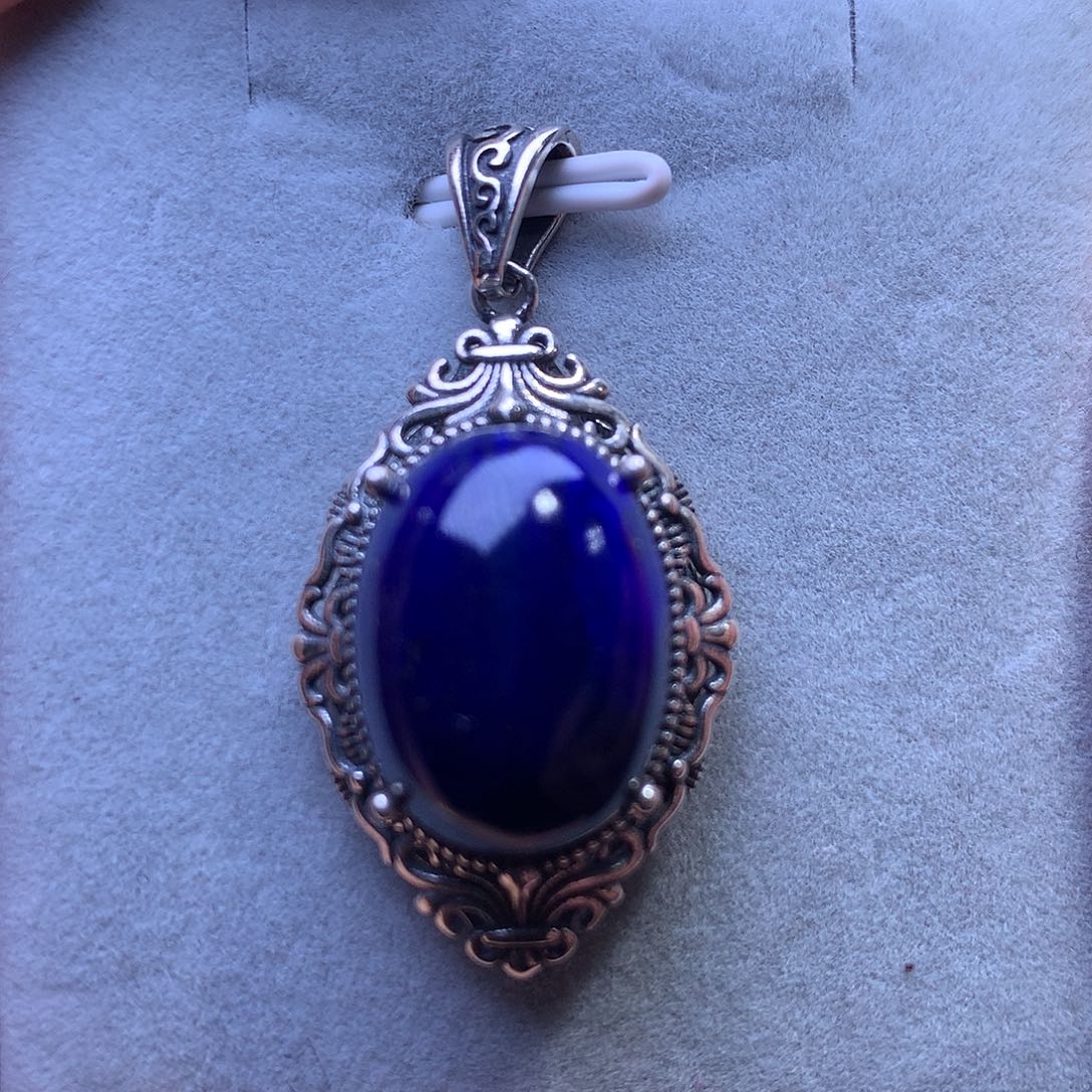 青金石银S925镶嵌吊坠