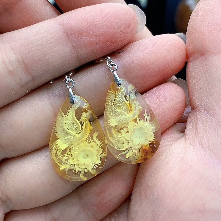 银S925镶嵌琥珀裸石耳坠