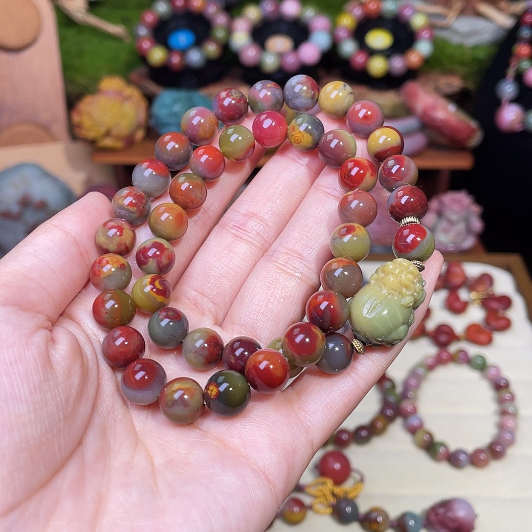 玛瑙/玉髓合金手串盐源玛瑙彩浆包浆貔貅双圈