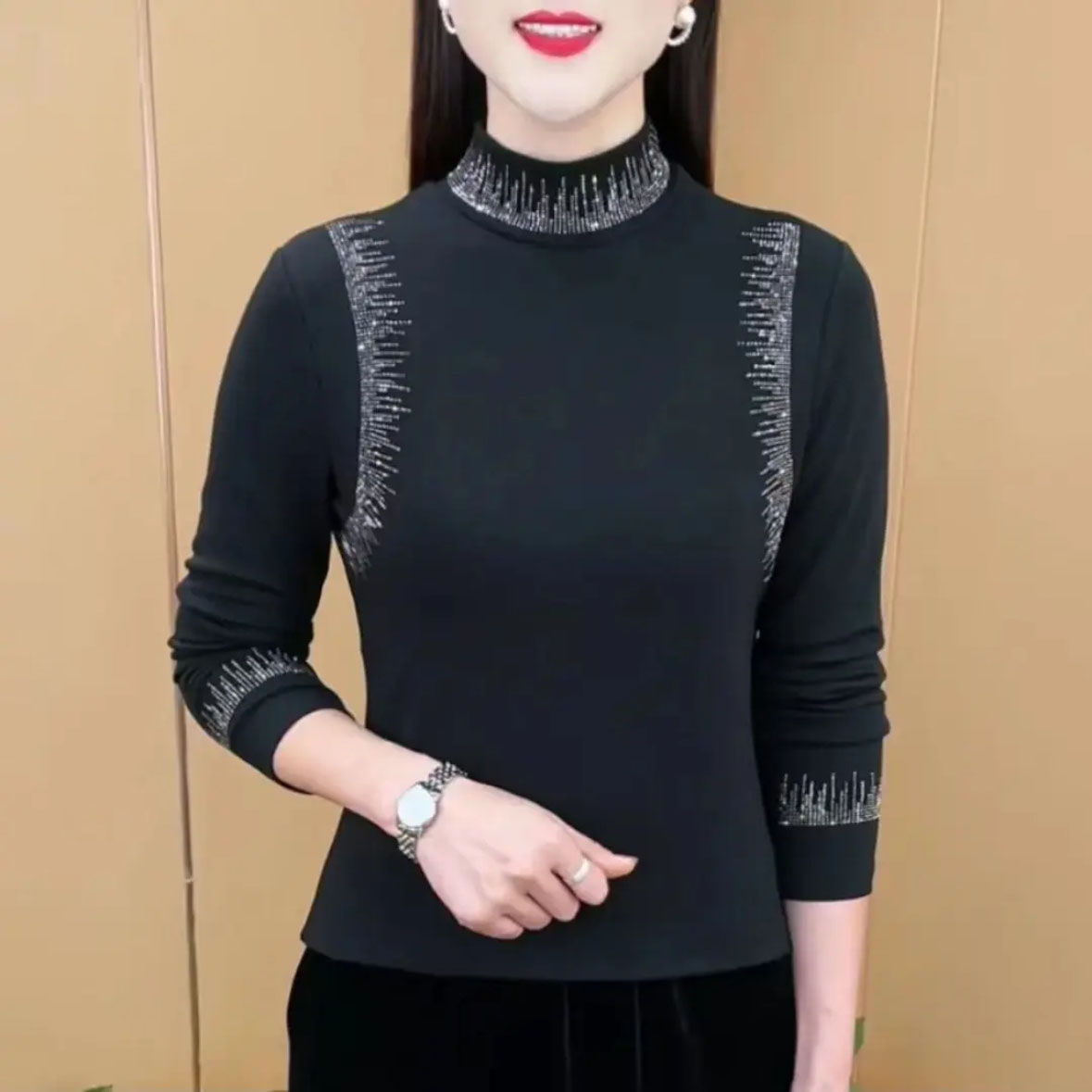 秋冬显瘦气质设计百搭T恤匹马绒自发热时尚长袖上衣加厚外穿小衫