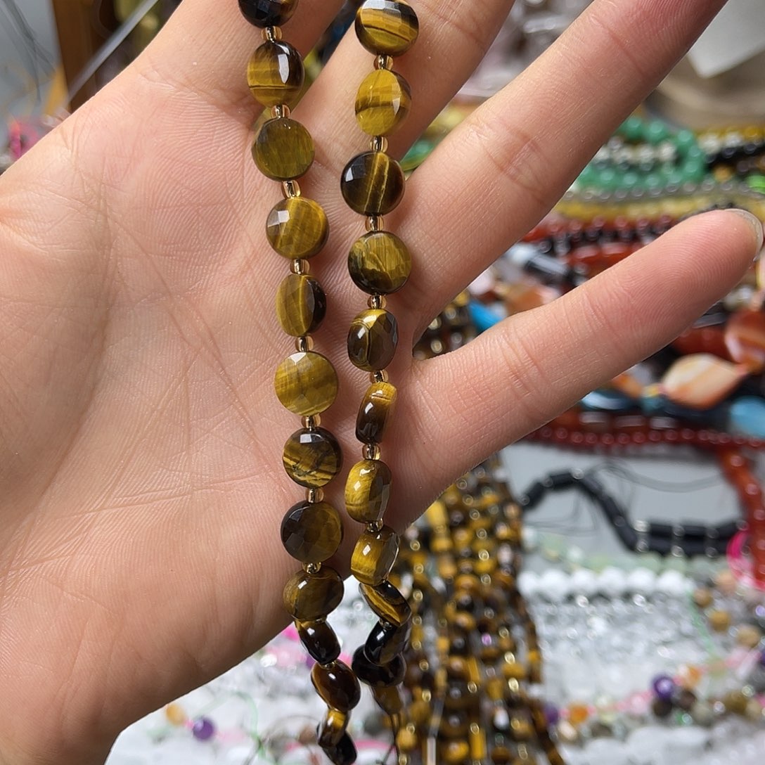 玛瑙/玉髓未镶嵌珠宝半成品卡10黄虎圆饼切面一条