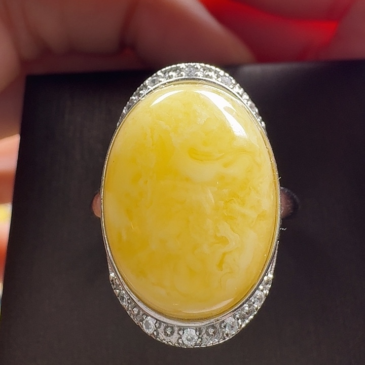 蜜蜡银S925镶嵌戒指戒指