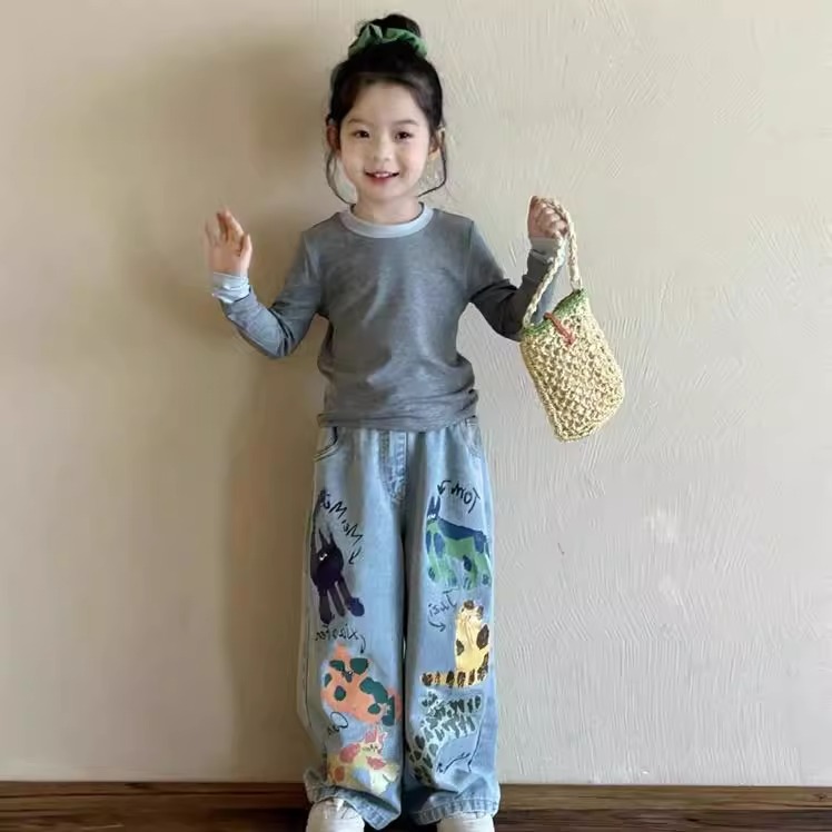 女童春装套装儿童春季长袖T恤打底衫牛仔裤童装女宝宝春款直筒裤