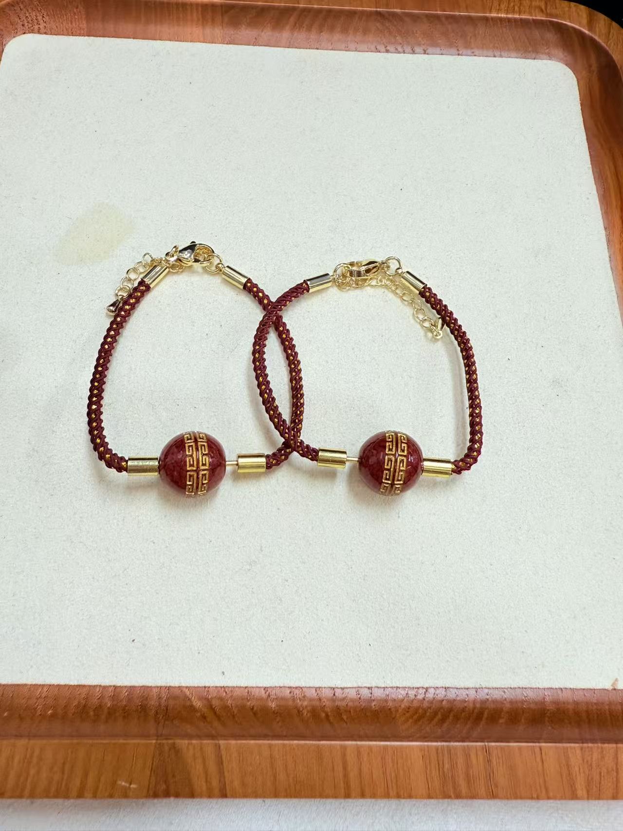 含辰砂工艺品朱砂圆珠手绳13m+*（多样性发一件）