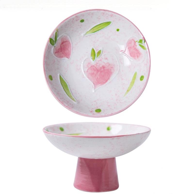 中式小清新陶瓷高脚柠檬果盘-0747