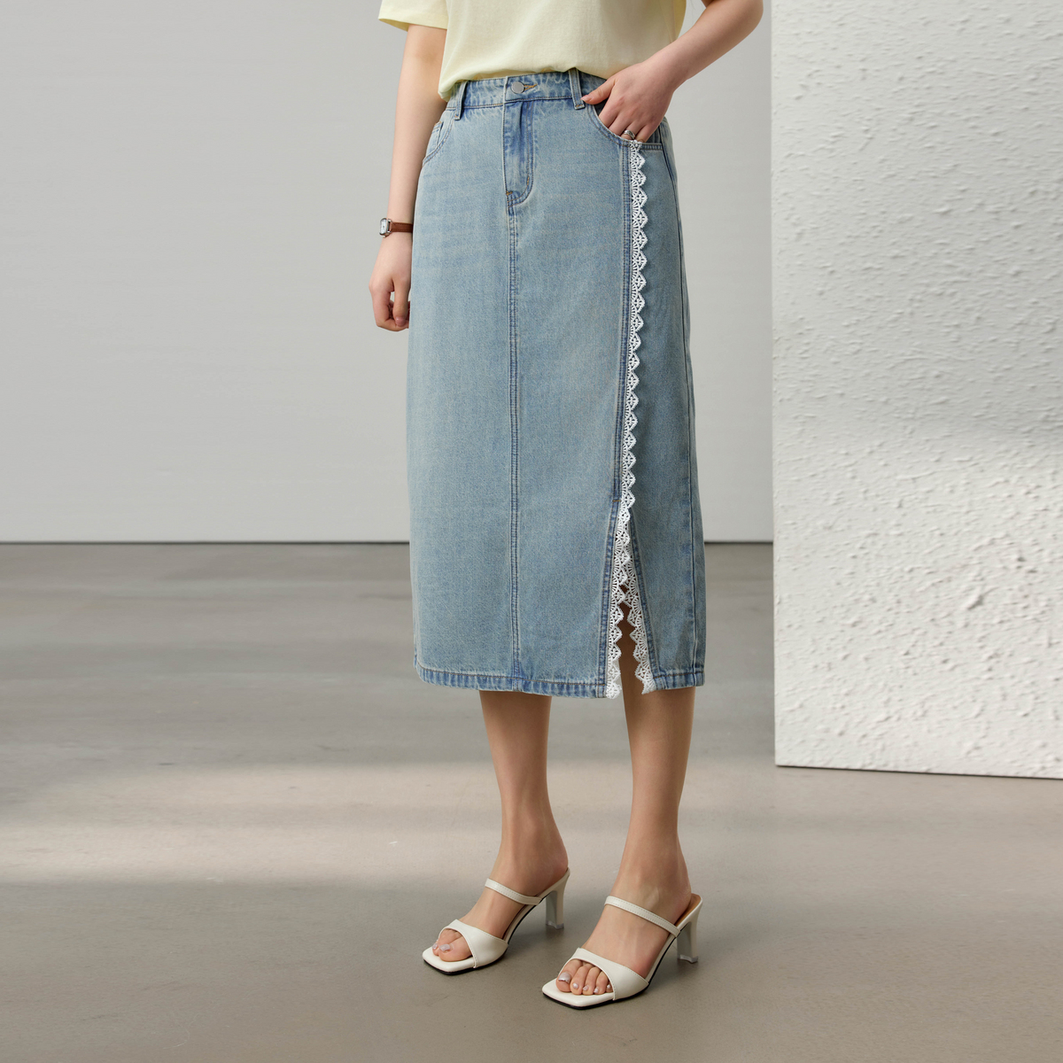 【韩系时髦花边开叉优雅温柔风百搭半身裙】纤莉秀A大码女装QK1580