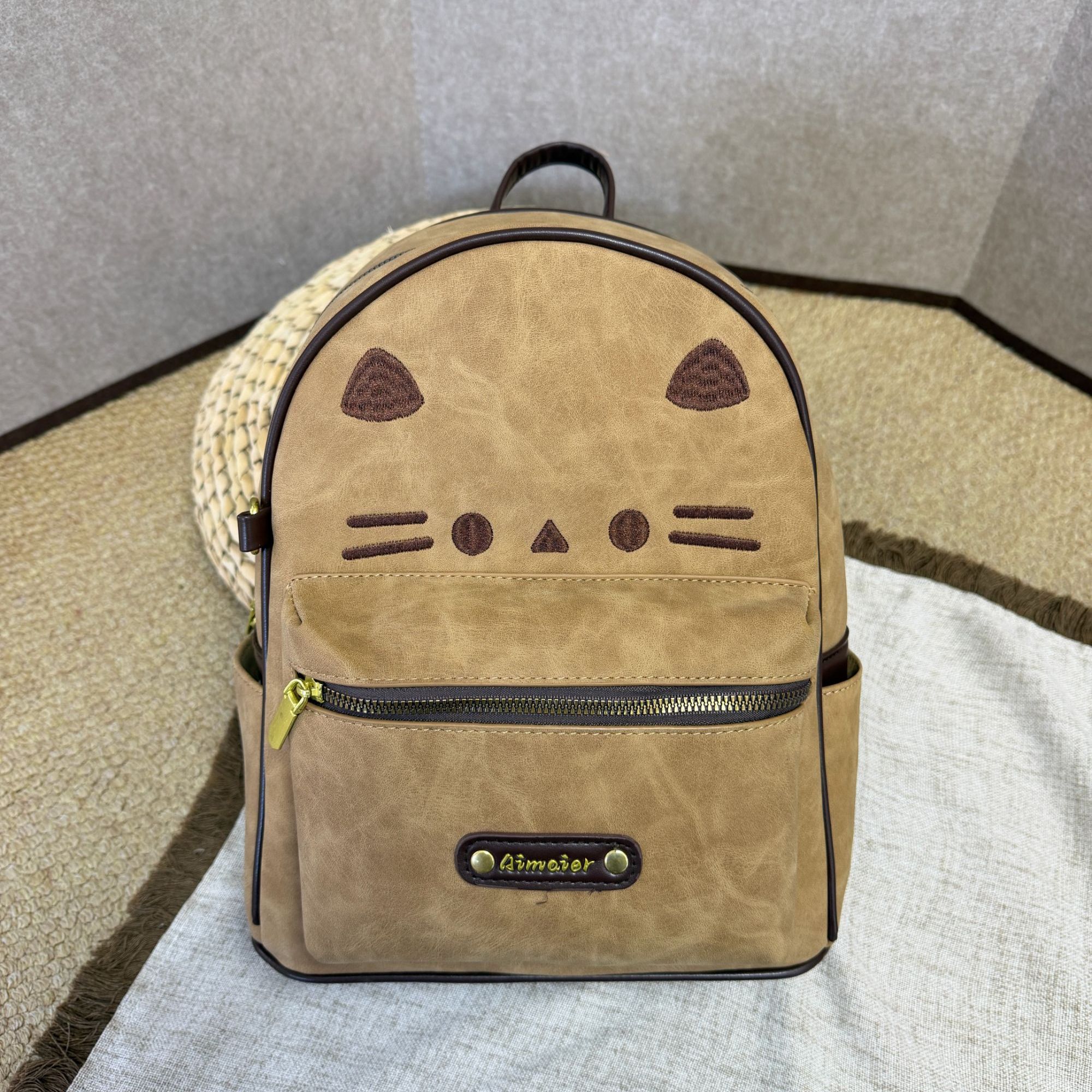 秋冬复古小猫双肩包可爱时尚百搭通勤学生包