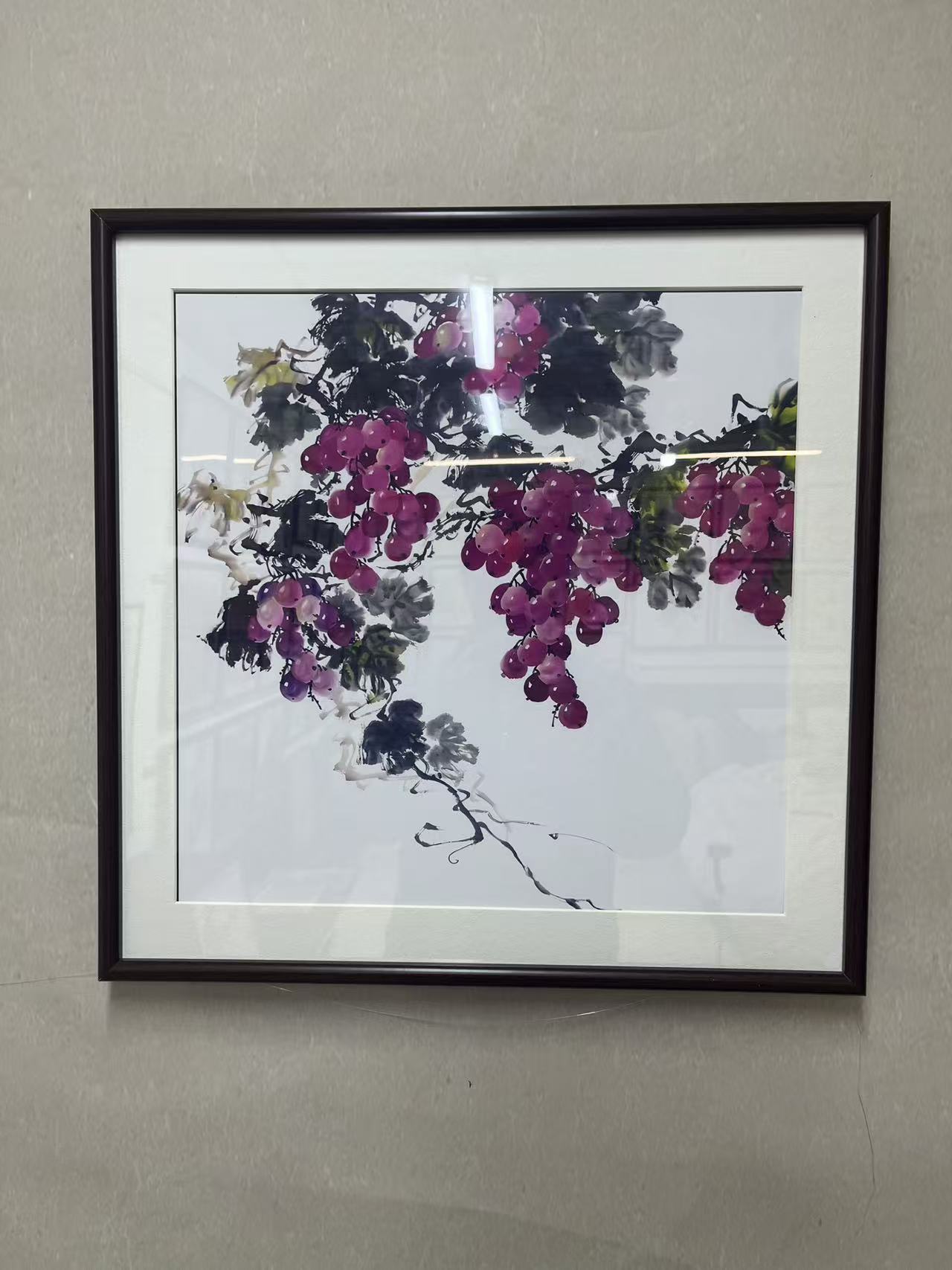 62*62新中式葡萄柿子紫气东来装饰画适合餐厅玄关悬挂