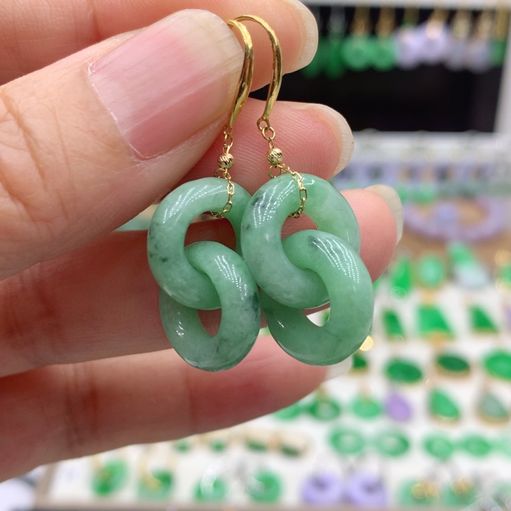 翡翠18K金镶嵌耳饰