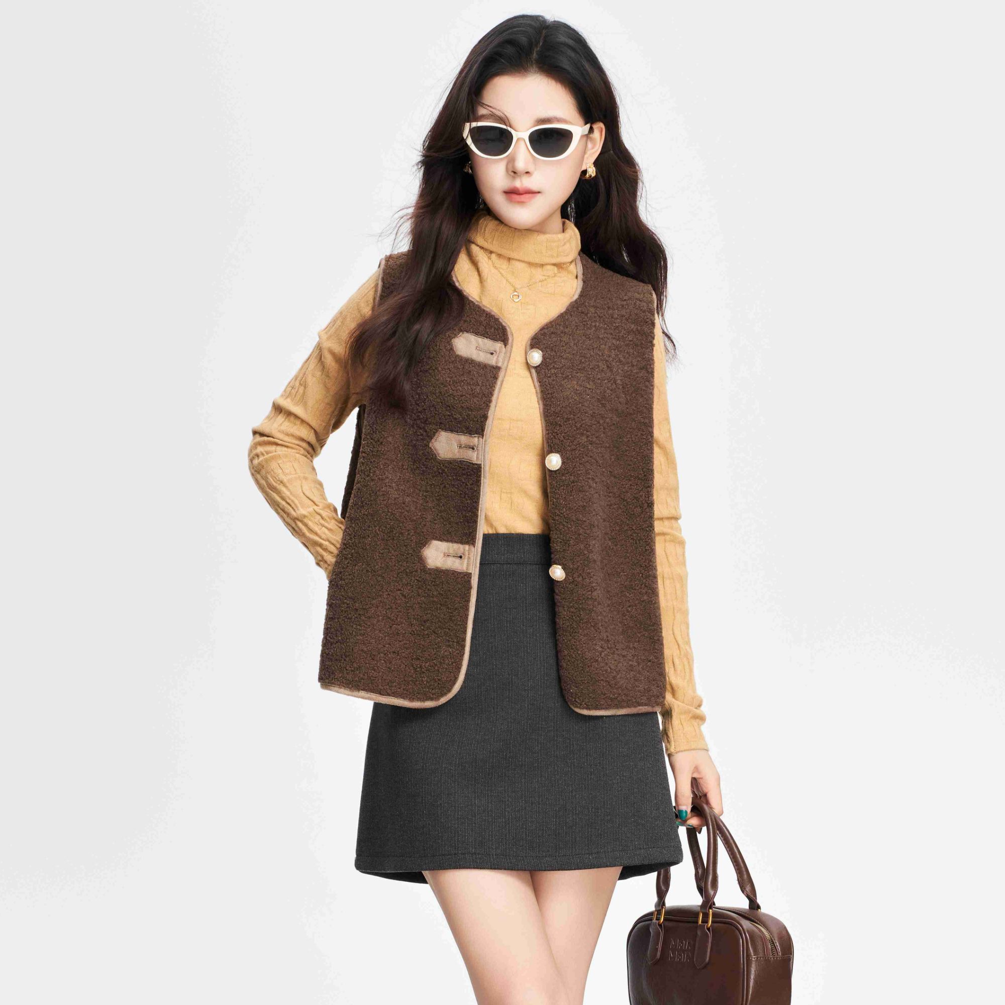 老省钱自制新款女款斜插袋毛绒口休闲马夹小香风气质时尚女士秋冬