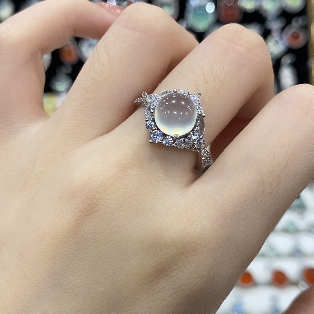 蛇纹石玉银S925镶嵌戒指